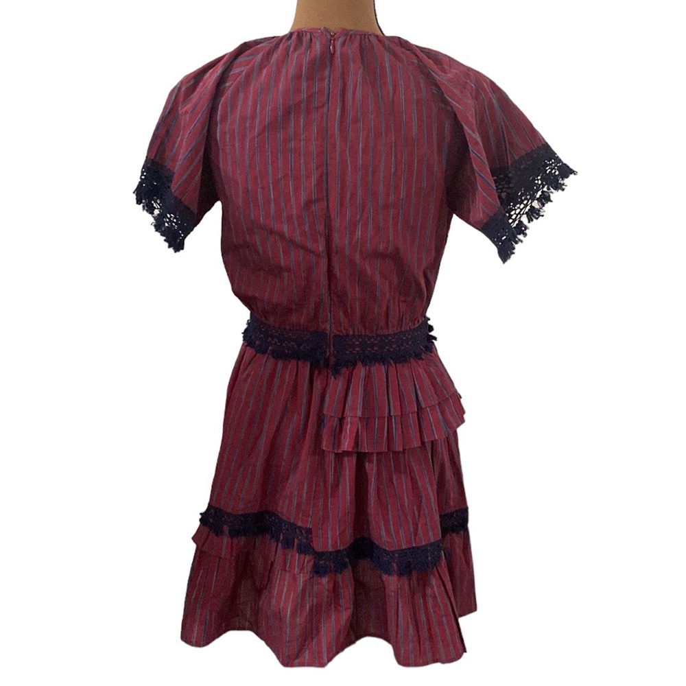 Sea New York boho peasant ruffled pom-Pom tassel tie  lace trim burgundy size 0 - Picture 2 of 12